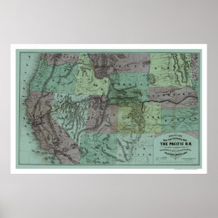 Poster Carte ferroviaire du Pacifique 1877