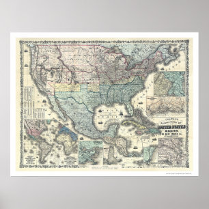 Poster Carte ferroviaire et militaire USA 1862