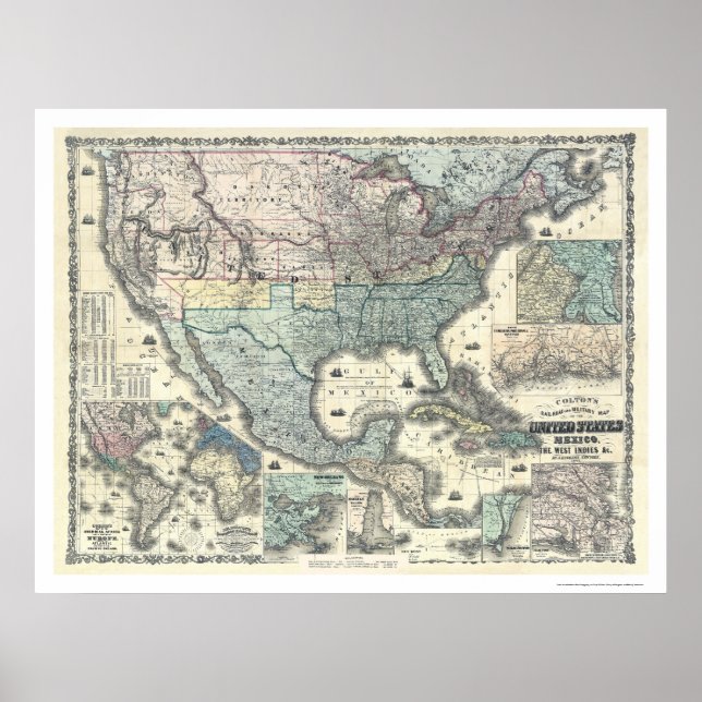 Poster Carte ferroviaire et militaire USA 1862 (Devant)