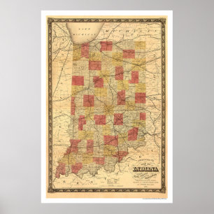 Poster Carte ferroviaire Indiana 1858