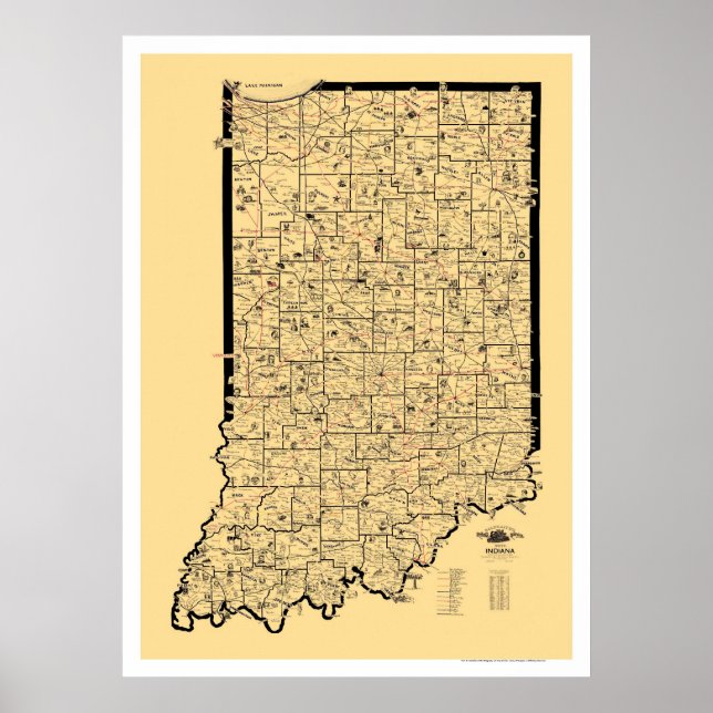 Poster Carte ferroviaire Indiana 1897 (Devant)
