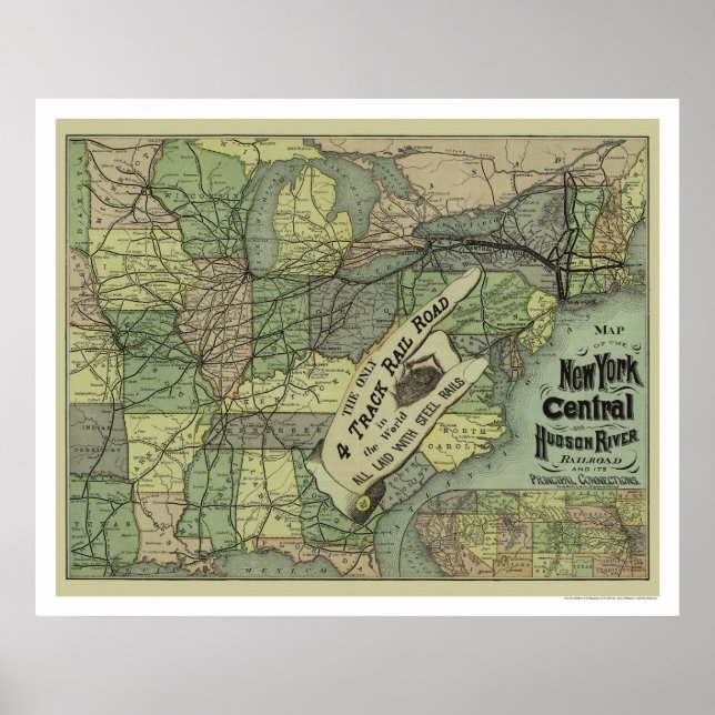 Poster Carte ferroviaire New York Central & Hudson 1876 (Devant)