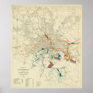 Poster Carte ferroviaire vintage Baltimore MD (1922)