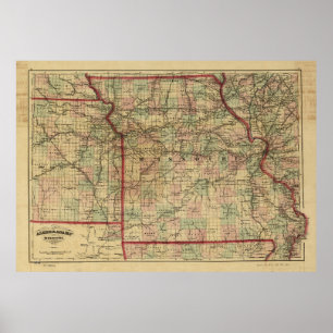 Poster Carte ferroviaire vintage du Missouri (1872)