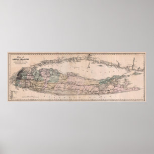 Poster Carte ferroviaire vintage Long Island NY (1882)