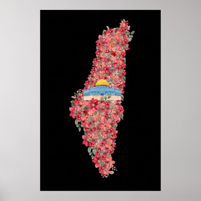 Poster Carte Floral Palestine Dôme de Rock al quads Cadea (Devant)
