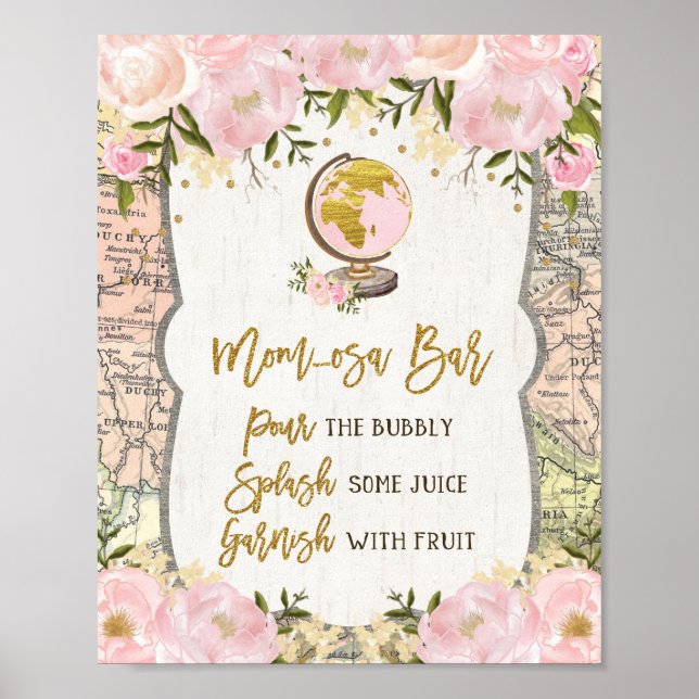 Poster Carte florale Blush Momosa Bar Mimosa Baby Adventu (Devant)