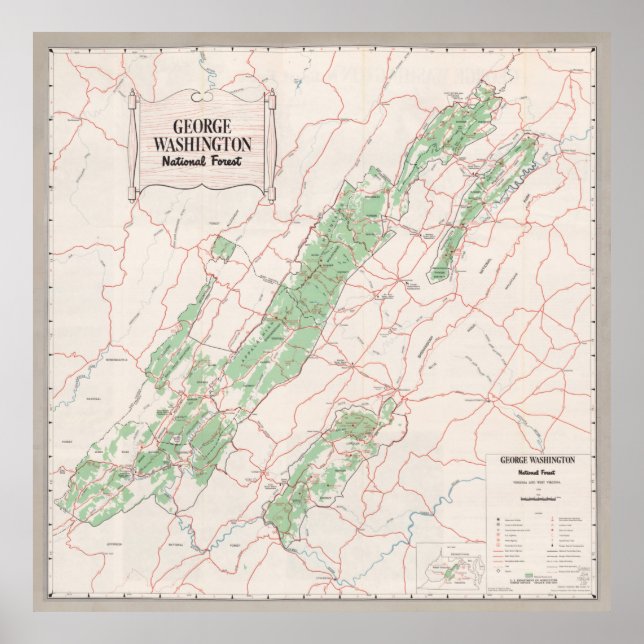 Poster Carte forestière nationale Old George Washington ( (Devant)