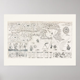 Poster Carte Française Canada (Québec) par Champlain 1612