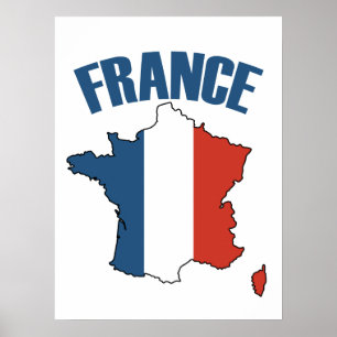 Poster Carte France - Drapeau français