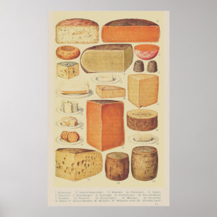 Poster Carte fromage vintage illustration menu fromage