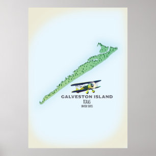 Poster Carte Galveston Island Texas USA