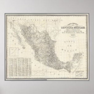 Poster Carte générale de Carta de la Republica Mexicana