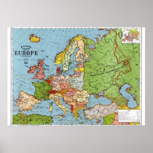 Poster Carte générale de l'Europe vintage du 20e siècle