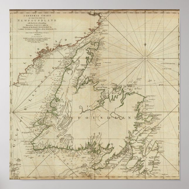 Poster Carte Générale De L'Île De Terre-Neuve (Devant)