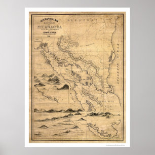 Poster Carte géographique Nicaragua 1855