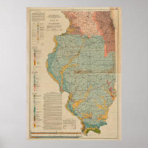 Poster Carte géologique de l'Illinois vintage (1917)