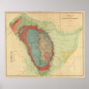 Poster Carte géologique des collines noires du Dakota