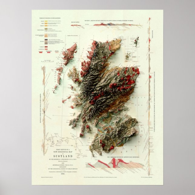 Poster Carte géologique écossaise 1865 numériquement rend (Devant)