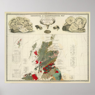 Poster Carte géologique, paléontologique Îles britannique