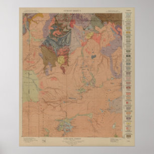 Poster Carte géologique, Partie nationale de Yellowstone,