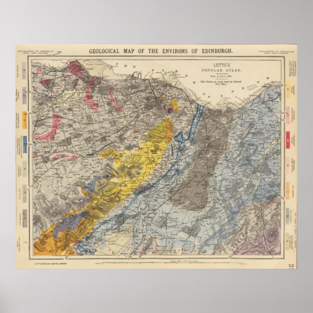 Poster Carte géologique vintage d'Édimbourg en Ecosse (Devant)