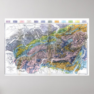 Poster Carte géologique vintage des Alpes (1876)