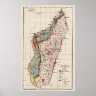 Poster Carte géologique vintage du Madagascar (1922)