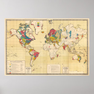 Poster Carte géologique vintage du monde (1875)