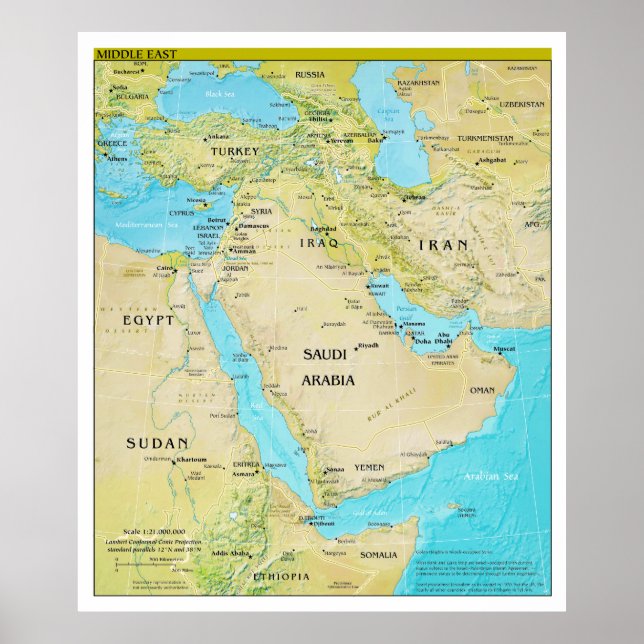 Poster Carte géopolitique régionale du Moyen-Orient (Devant)
