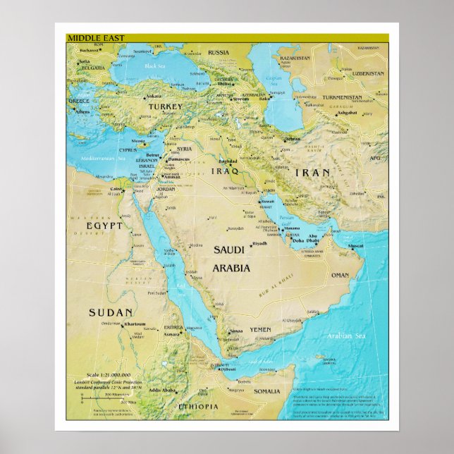 Poster Carte géopolitique régionale du Moyen-Orient (Devant)