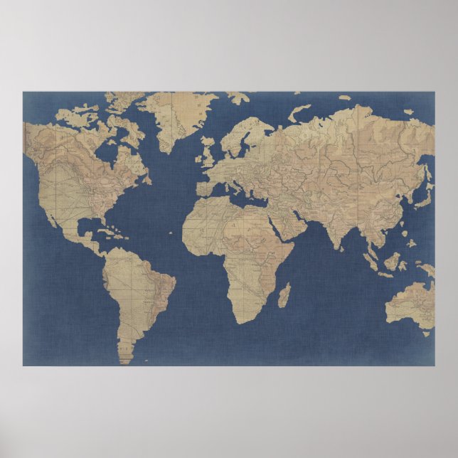 Poster Carte Gold et Blue World (Devant)