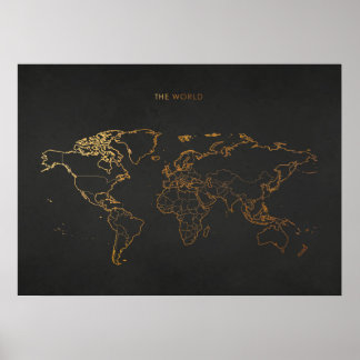 Poster Carte Gold World