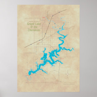 Poster Carte Grand Lake OK tan 19