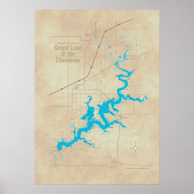 Poster Carte Grand Lake OK tan 19 (Devant)