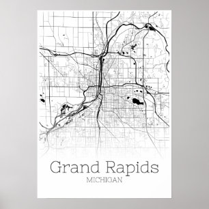 Poster Carte Grand Rapids - Michigan - Carte de la ville 