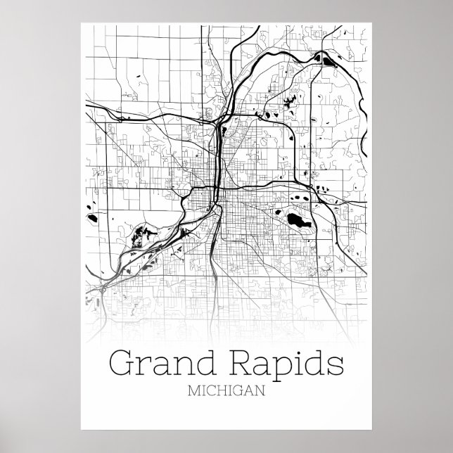 Poster Carte Grand Rapids - Michigan - Carte de la ville  (Devant)