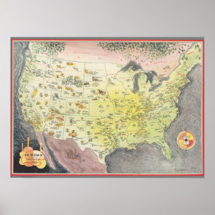 Poster Carte graphique de l'Amérique - Croquis de dessin