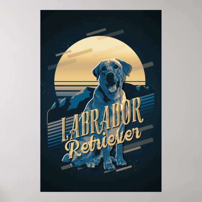 Poster Carte graphique rétro Labrador Retriever Blue ID75 (Devant)