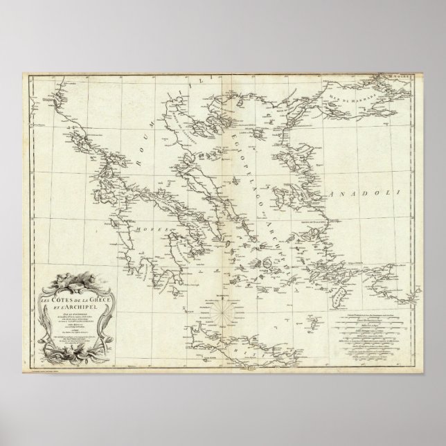 Poster Carte gravée de Grèce et Turquie (Devant)