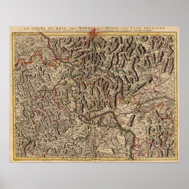 Poster Carte gravée de la vallée du Rhin (Devant)