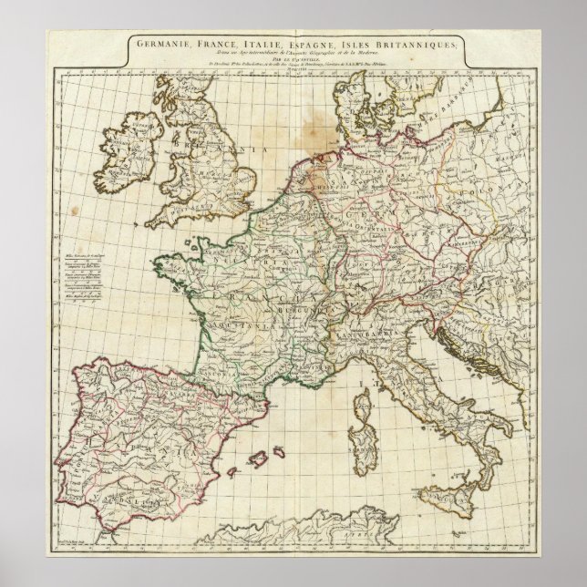 Poster Carte gravée de l'Europe (Devant)