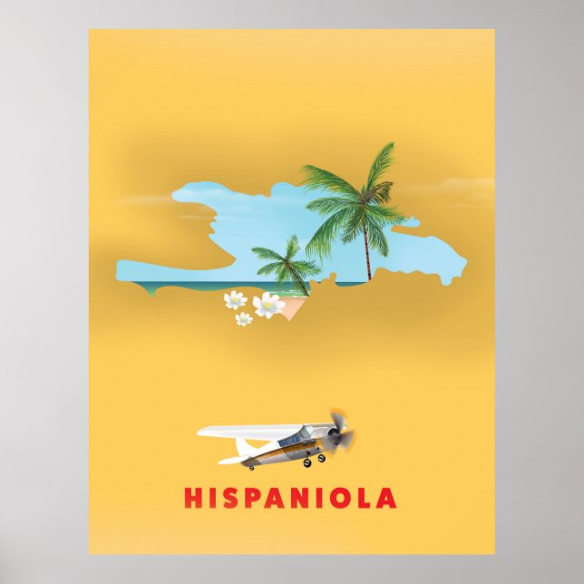 Poster Carte Hispaniola illustré imprimé. (Devant)