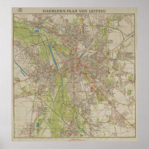 Poster Carte historique de Leipzig par Gaebler édition 19