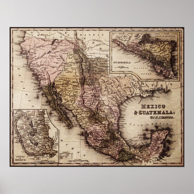 Poster Carte historique Mexique et Guatemala Canvas Impri (Devant)