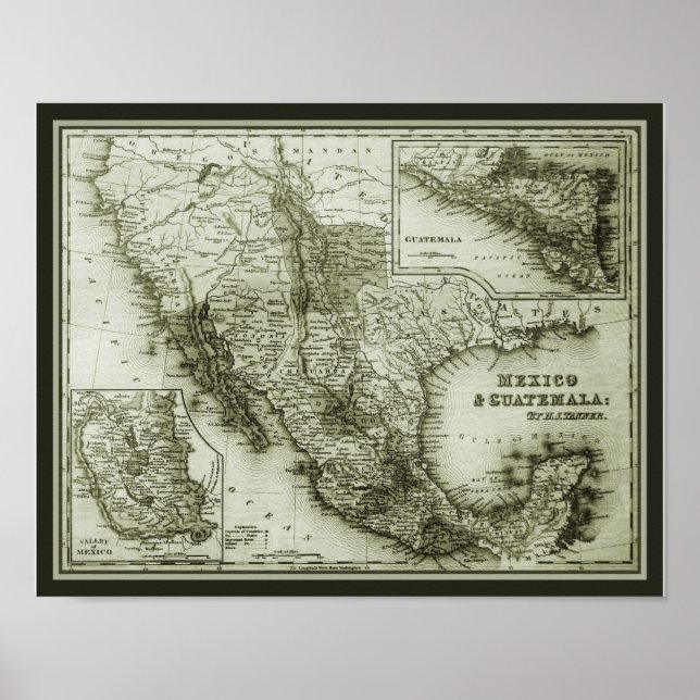 Poster Carte historique Mexique et Guatemala poster/impri (Devant)