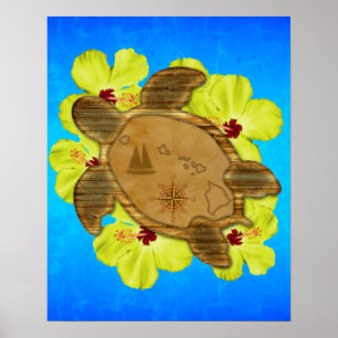 Poster Carte Honu Hawaiian