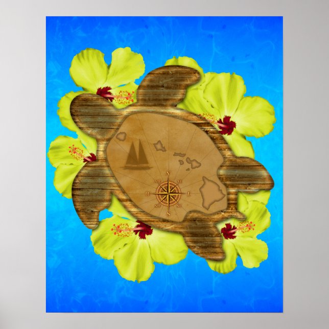 Poster Carte Honu Hawaiian (Devant)