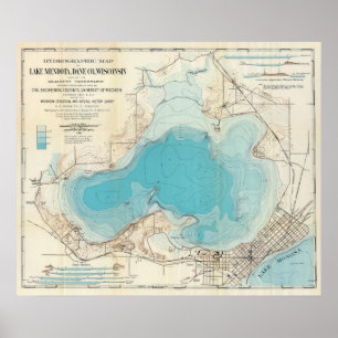 Poster Carte hydrographique Lac Mendota