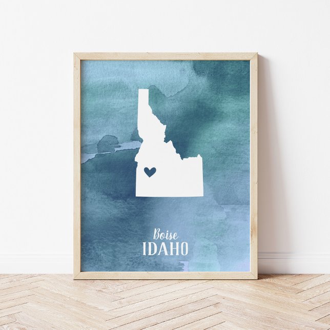 Poster Carte Idaho Aquarelle bleue Imprimer (Créateur téléchargé)